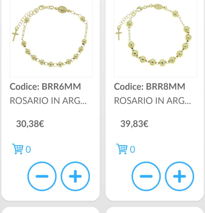 Anteprima della categoria Bracciali nell'app Gestionale Ideale con comandi di acquisto