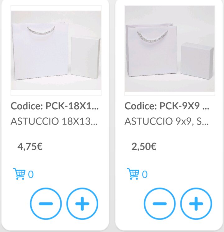 Anteprima della categoria Packaging nell'app Gestionale Ideale con comandi di acquisto